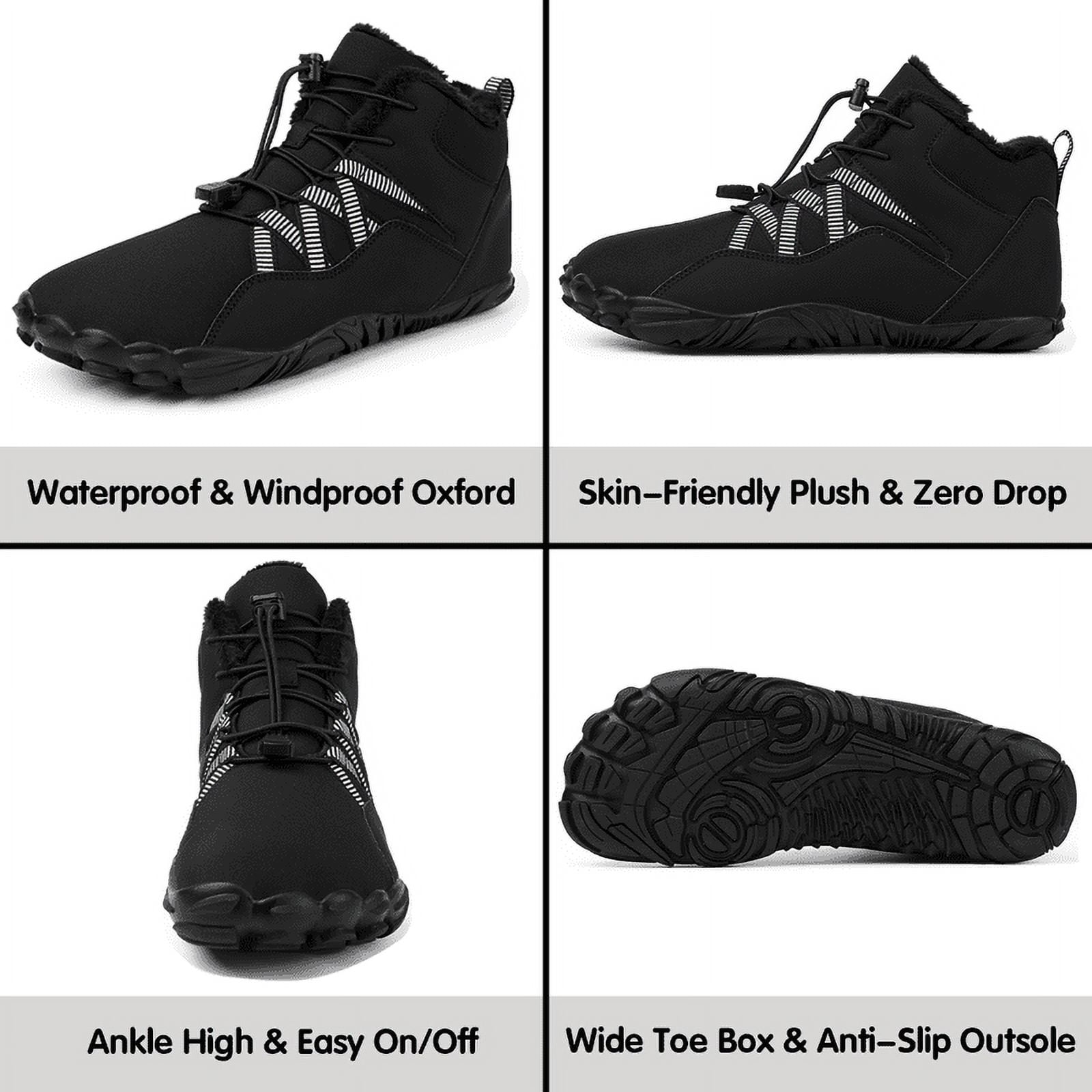Stepedia Women's Men's Wide Toe Box Winter Snow Boots Barefoot Waterproof Hiking Shoes, Black 10.5 Women/9.5 Men