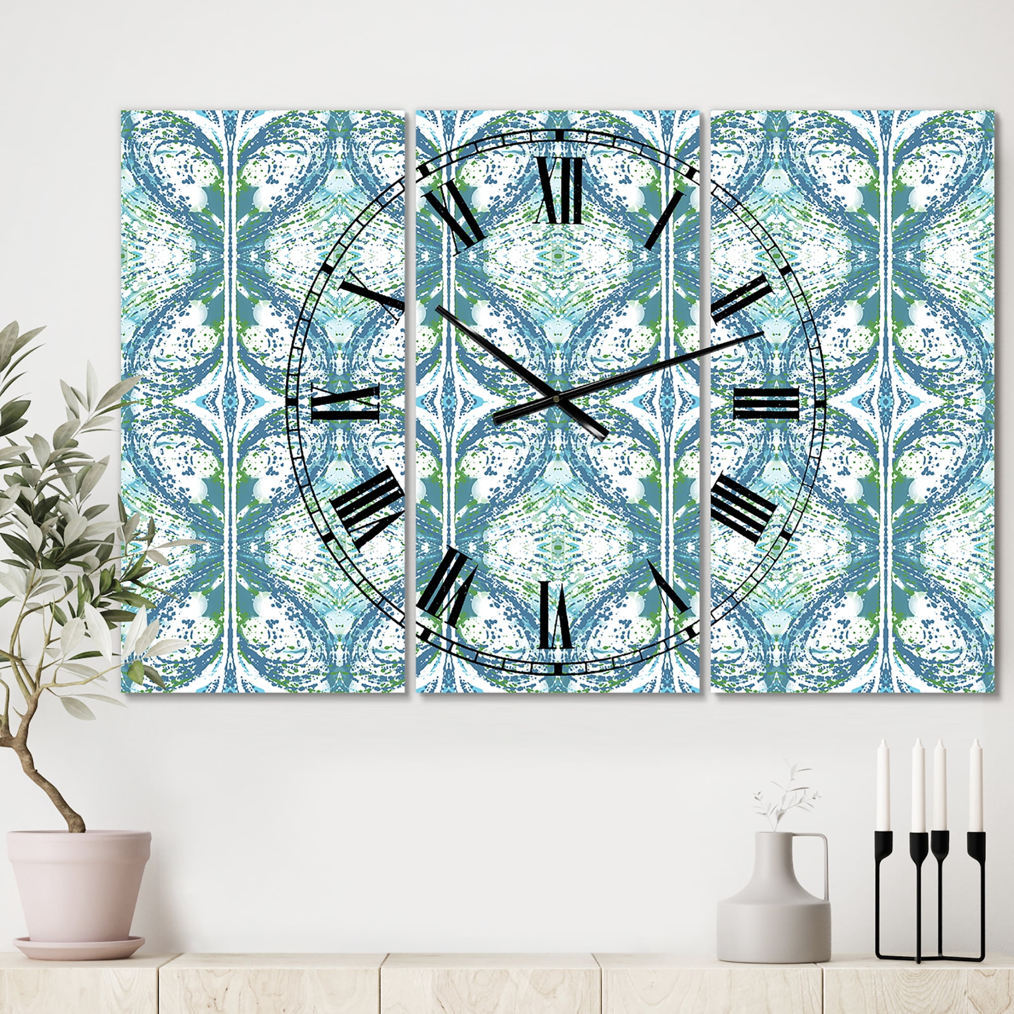 Designart 'Embossed Teal Pattern V' Large Mid-Century Wall Clock