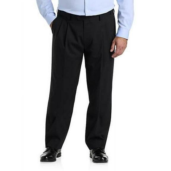 Perfect Fit Waist-Relaxer Pleated Suit Pants Black 62 x 30