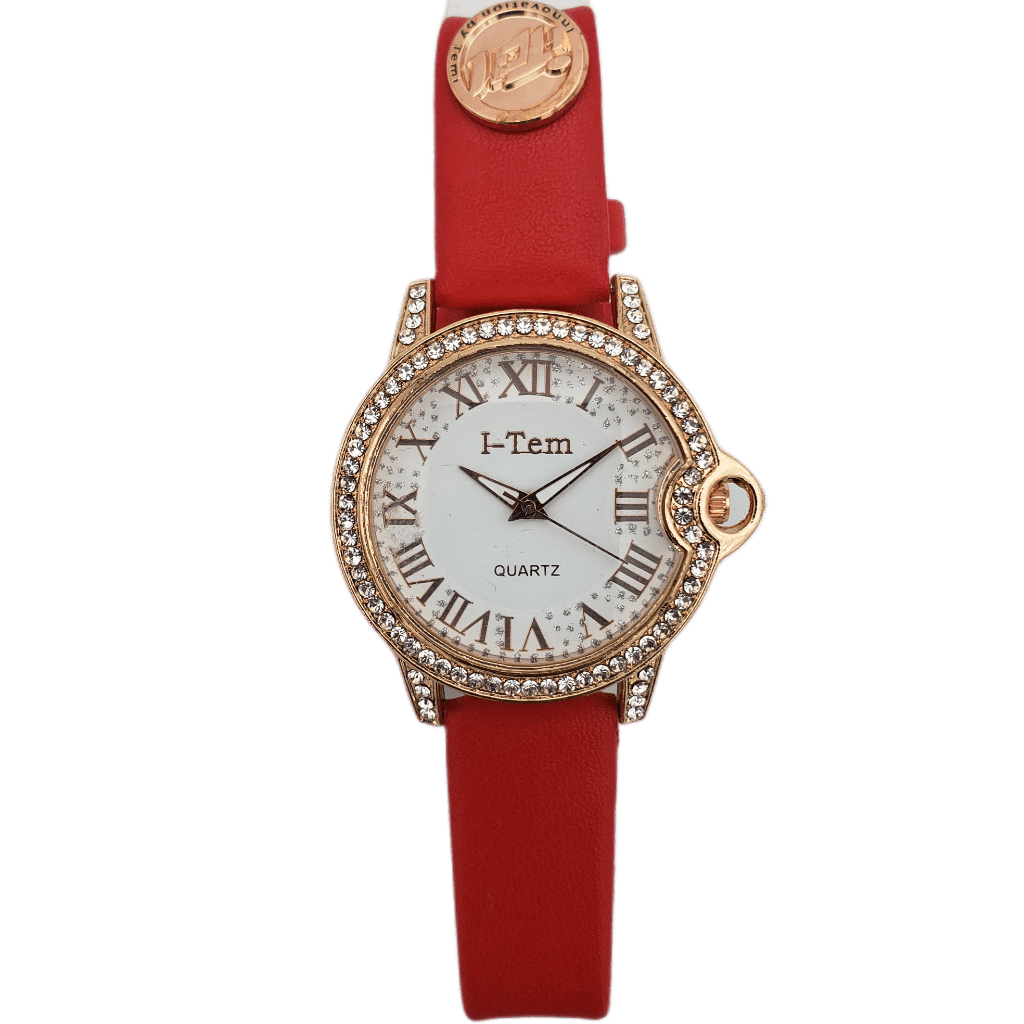 I-TEM Innovation by Temi Women's 17 mm Luxury Creative Stainless Steel Leather Wristwatch, Red (I-TW300)