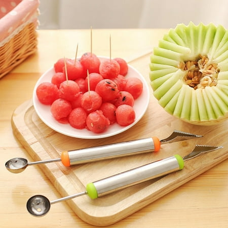

huanledash Dual-Functional Stainless Steel Fruit Melon Carving Spoon Baller Digging Tool