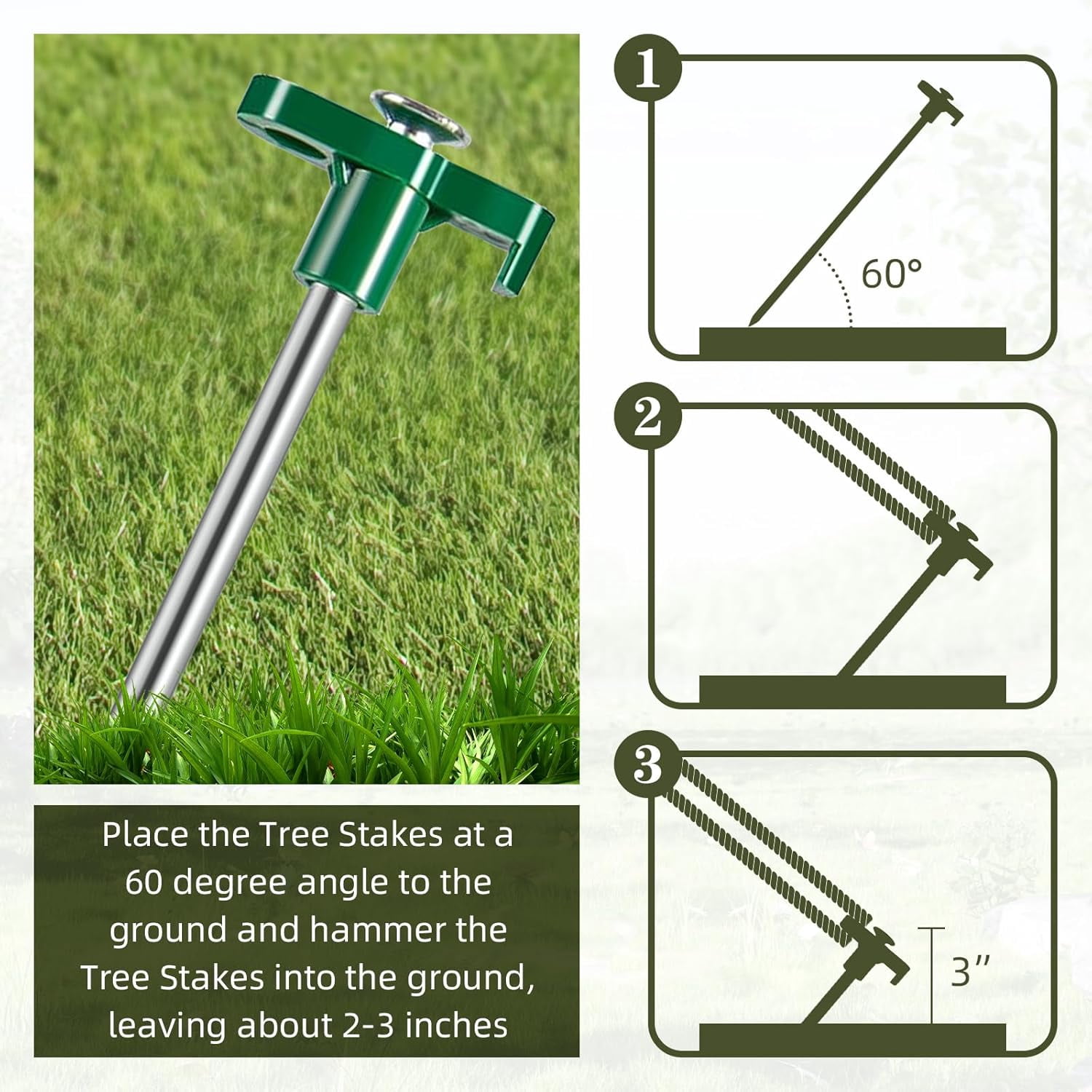 100 Pack Heavy Duty Metal Tent Stakes 10 Inch Green Camping Pegs for Ground Anchor Spikes