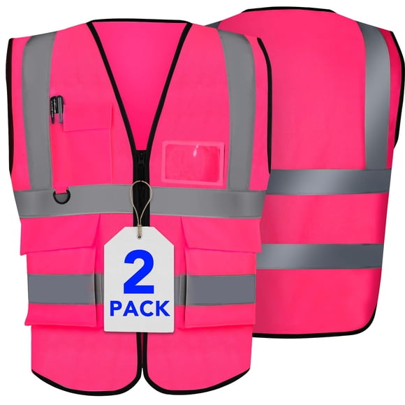 Chaleco de Seguridad XPCARE 2-Pack Rosa Neón Reflectante con Cremallera