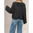 thumbnail image 5 of Womens Cropped Trendy Fall Long Sleeve Button Down Cardigan Loose Open Front Outerwear with Pockets Black M, 5 of 10