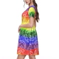thumbnail image 2 of Balery Colorful Tie Dye Vestidos sueltos de manga corta para mujer, vestidos de verano 2025, vestidos casuales de corte A con vuelo., 2 of 6