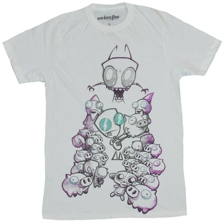 Invader Zim Mens T-Shirt - Gir Playing with Giant Piggy Collection Under Zim