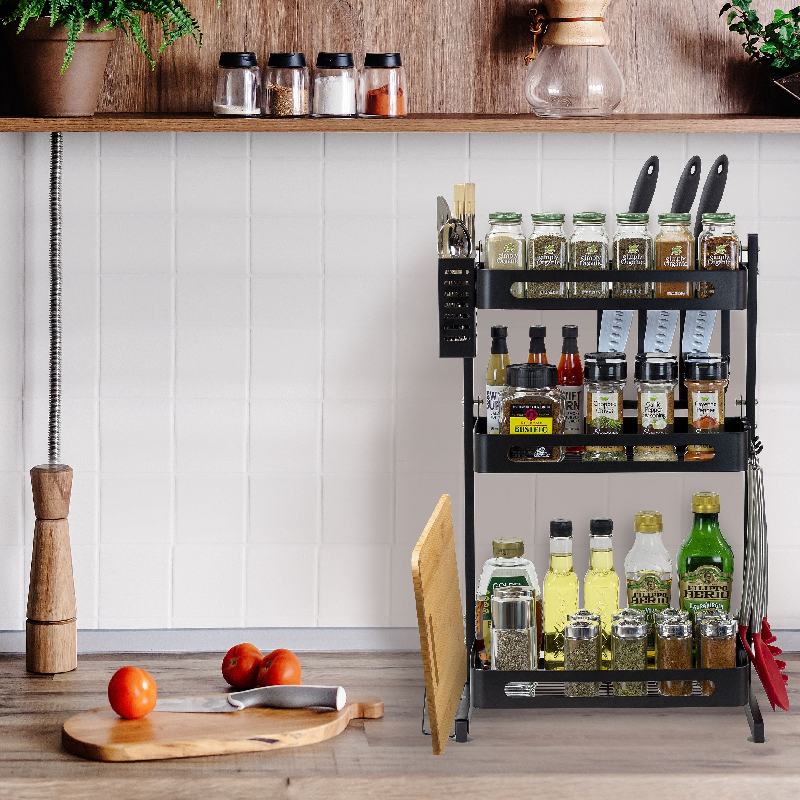 Sorbus 3 Tier Metal Kitchen Spice Rack Countertop Organizer Storage Shelves Standing Corner Shelf Black Walmart