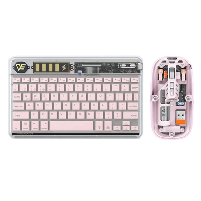 Riwcyla Clavier et Souris Sans Fil Combo Connexion BT3.0 Designs Transparents LED Rétroéclairé Coloré Clavier Rechargeable Affichage de la Batterie Touche Silencieux Type Mouse,C Charge Prend en Charge PC, Ordinateur Portable, Tablette, Téléphone