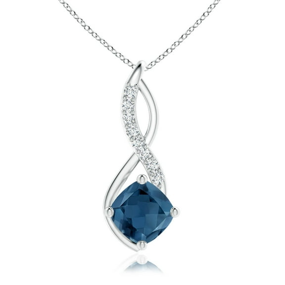 Angara Natural 7mm London Blue Topaz with Diamond Fashion Pendant Necklace in 14K White Gold for Women
