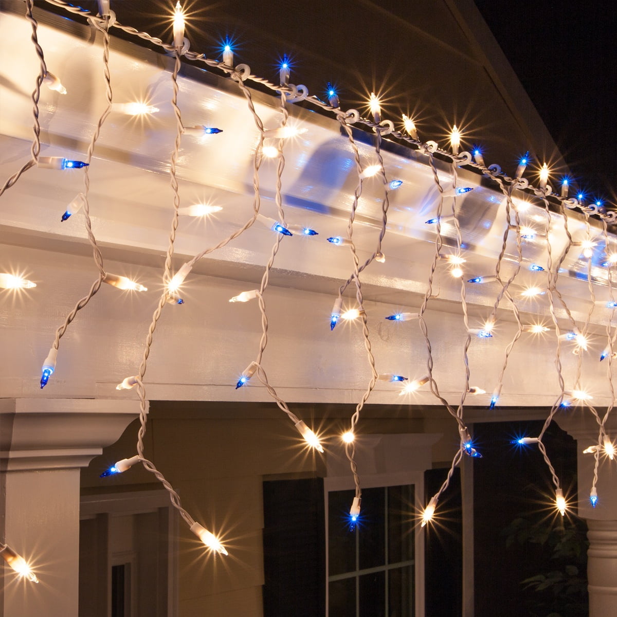 Set Of 150 Blue And Clear White Mini Incandescent Icicle Lights With White Wire 4 In Spacing Walmart Walmart 