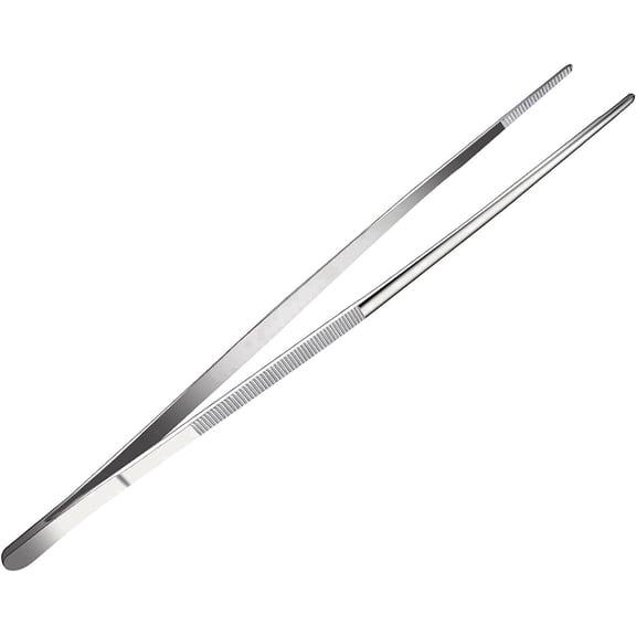 MT Large Chef Tweezers with Wide Serrated Jaws 12 inch Stainless Steel Handle, Cooking Food Tongs