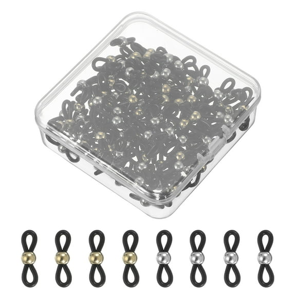 Eyeglass Chain End, 120 Pcs Round Eyeglass Chain Connector with Medium Box for Eyeglass Holder, Black Silver/Gold