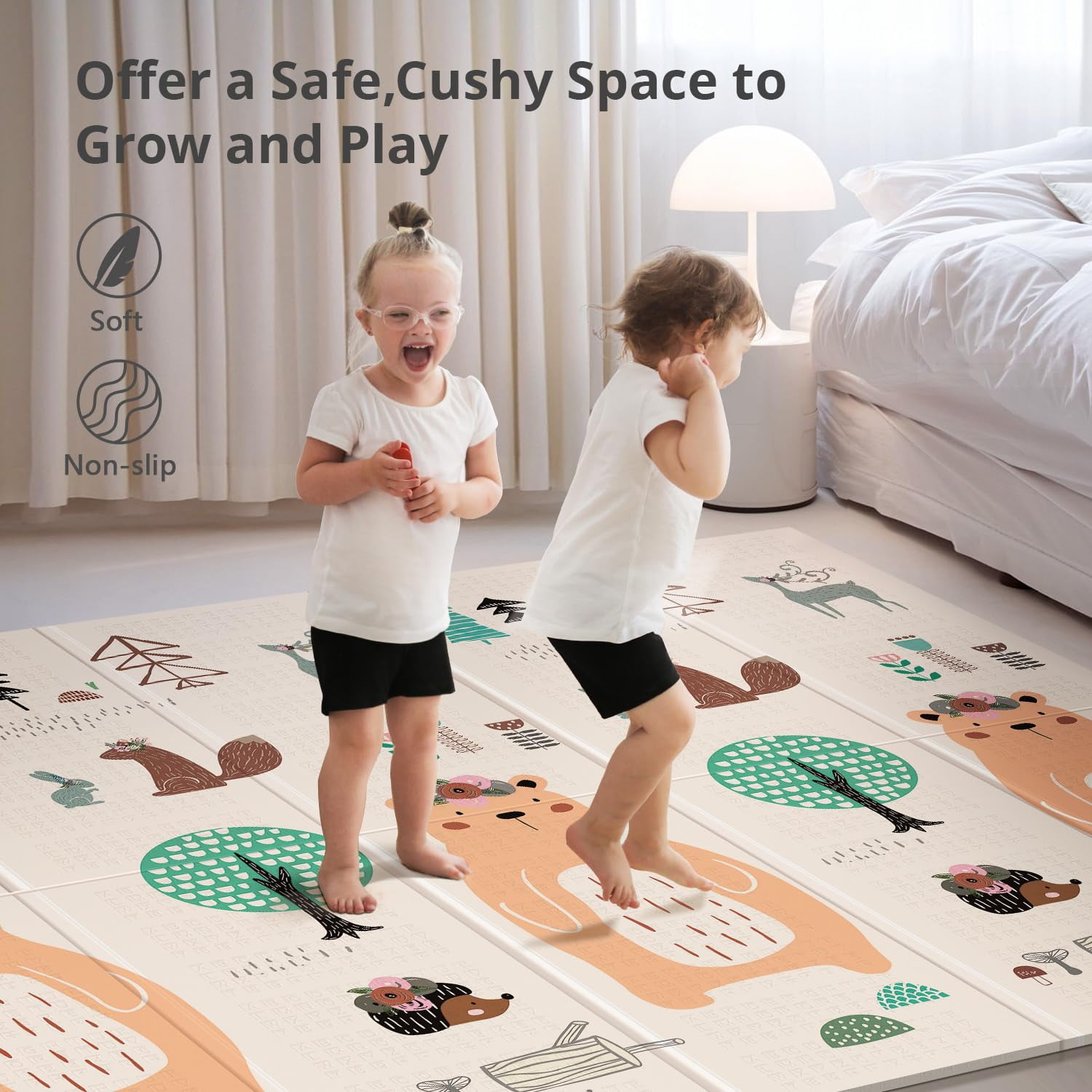 Mat,71"x 79" Large Playmats,Foldable   Mat for Floor, Tummy  and Crawling Playmat,Thick Foam  Mat for ,Reversible Portable for Infant,Toddler