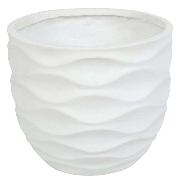 Afuera Living 11.6" Round Planter with Waves Design in White