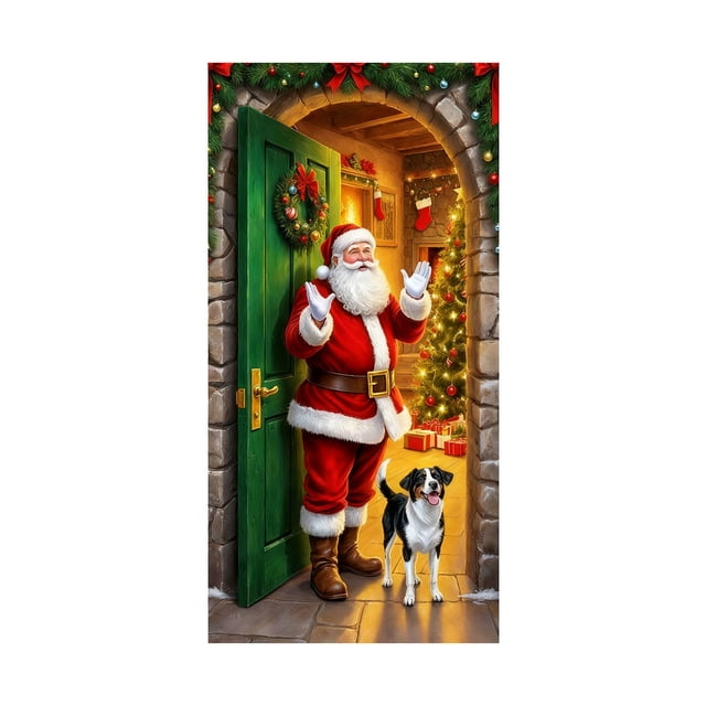 CREATITOY 35x71 Inches Christmas Door Cover with Santa Claus Design - Festive Decorative Door Curtain for Home EntrywayFront Door Holiday Seasonal Display