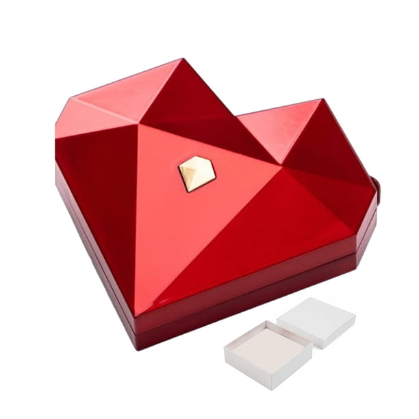 Caja para anillos con forma de corazón poliédrico, romántica, con forro de terciopelo, geométrica, para bodas, compromisos y propuestas.