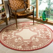 SAFAVIEH Courtyard Claire Rooster Indoor/Outdoor Area Rug, 6'7" x 6'7" Round, Natural/Red