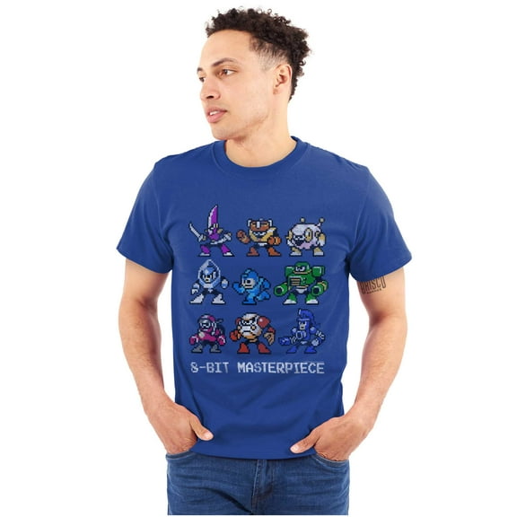 Mega Man Characters 8-bit Masterpiece Plus Size Crewneck Graphic Tee Shirt Brisco Brands 2X