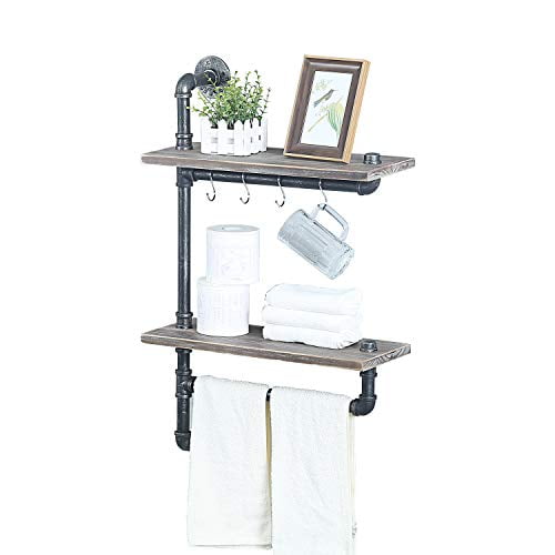 MBQQ 2Tiered Industrial Pipe Bathroom Shelves Wall Mounted,Rustic 19.6