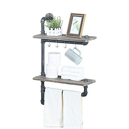 Mbqq 2 Tiered Industrial Pipe Bathroom Shelves Wall Mounted Rustic 19 6 Wall Shelf Over Toilet Towel Rack With Towel Bar Farmhouse Distressed Towel Rack Metal Floating Shelf Towel Holder Walmart Canada