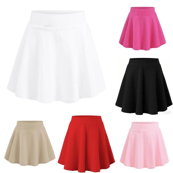 SGMVNU Girls Athletic Tennis Skater Skirt Summer Casual Solid Color Stretch High Waist Flowy Mini Skirt, Szie 7-8 Years, White