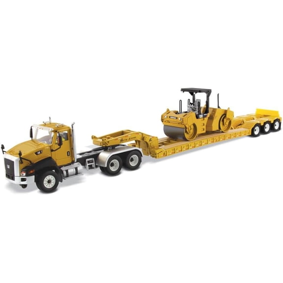 Cat Caterpillar CT660 Day Cab w/Lowboy Trailer & CB-534D XW Vibratory Asphalt Compactor Core Classics 2 pc Set 1/50 Models Diecast Masters 85601 C