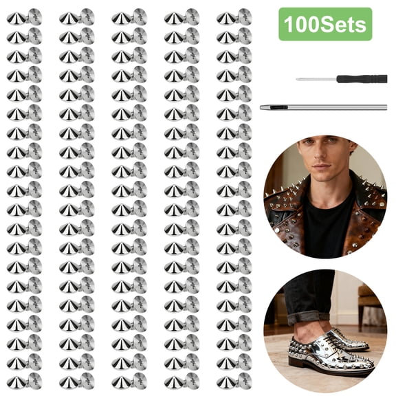 100pcs Leather Rivets, TSV Metal Spike Rivets with Tool for IY Crafts and Garment Design
