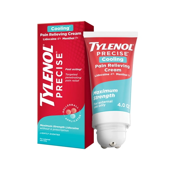 Tylenol Precise Cooling Cream, Lidocaine, Menthol, Muscle Pain and Joints, Rollerball, 4 oz