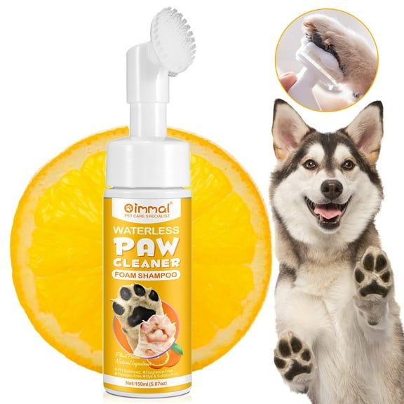 Oimmal Pet Paw Cleaning Foam, Paw Pad Cleaning Shampoo for Dogs Cats, No-Rinse, Waterless Shampoo with Silicone Brush - 1 Pack
