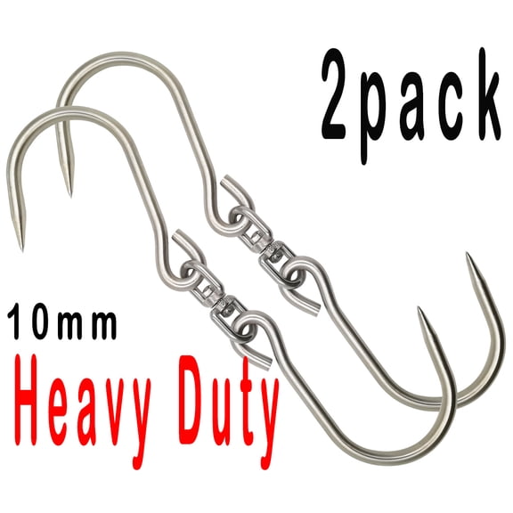 Swiveling Meat Hook,10mm Heavy Duty Stainless Steel Processing Butcher Hooks Pack of 2,by HONSHEN