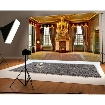 Image of ABPHOTO 7x5ft Photography Backdrop Interior Luxury Droplight French Sash Retro Curtains Vintage Carpet European Building Photo Background Backdrops