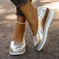 thumbnail image 5 of Silver Women'S Wedge Shoes Slip-On Canvas Sole Shoes Thick Sole Design Metal Embossed Upper Casual Insole Silver 41 10.04 Inch Pu, 5 of 8