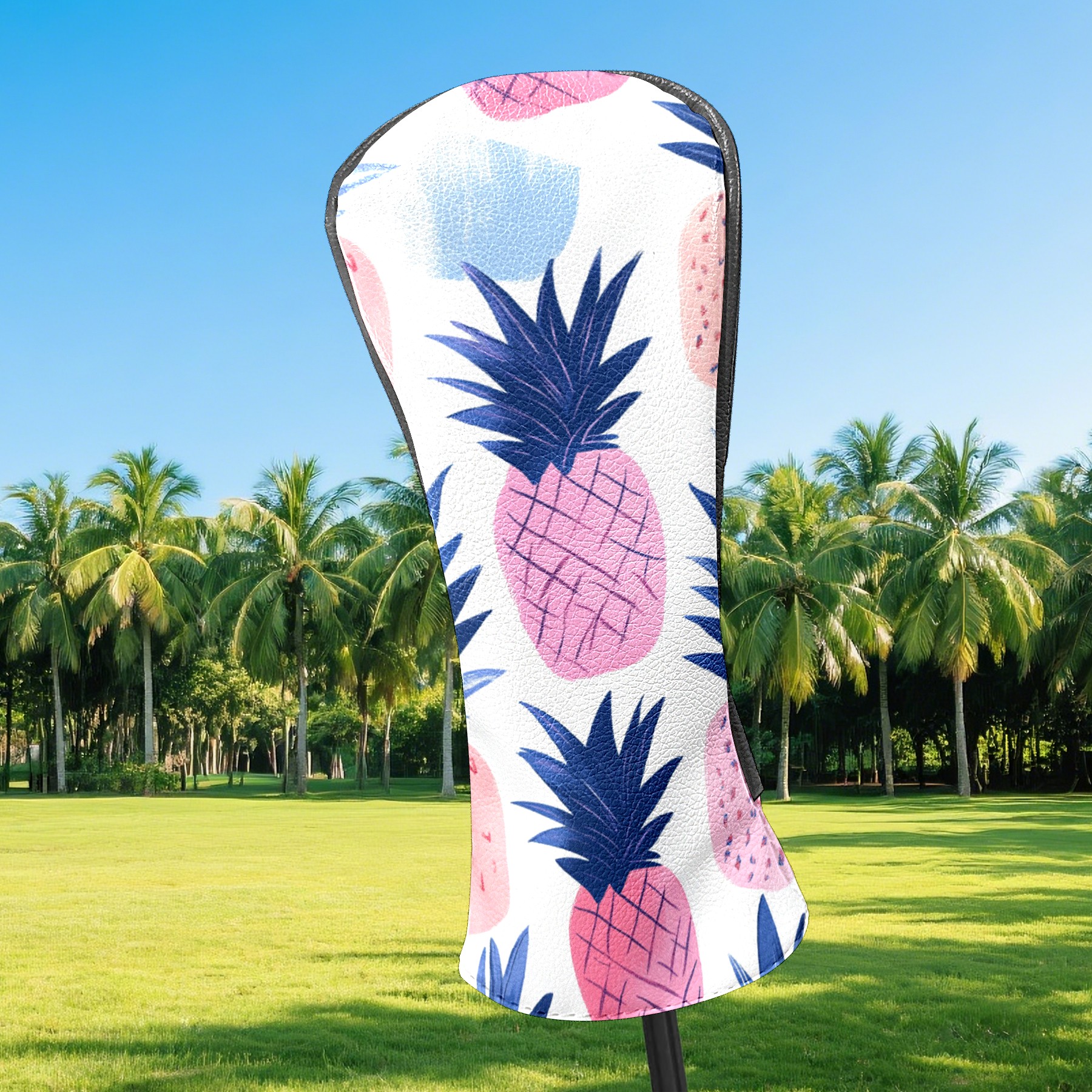 Golf Club Covers PU Leather Waterproof Head Covers for Fairway Woods Hybrids Pineapple Pattern Unisex Fits Most Brands