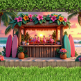 thumbnail image 4 of Colorful Flamingo Surfboard Banner Tropical Decorations Floral Backdrop Summer Beach Party for Outdoor Celebration Hawaiian Luau, 4 of 7