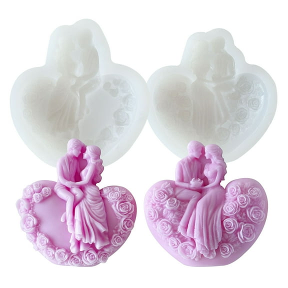 JDH 2PCS 3D Couple Heart-shaped Rose Candle Silicone Molds for Making Candle Resin Pillar Aromatherapy Gypsum Candles Wax Soap Flower Gypsum Ornament Decoration Valentine's Day Gift