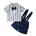 thumbnail image 3 of Otqutp Cute Outfits Set for Toddler Boys Short Sleeve Striped Prints T Shirt Tops Suspenders Shorts Kids Gentleman Outfits, 3 of 8