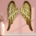 thumbnail image 4 of Sculptural Angel Wings, 2 Piece Set, Vintage Style, Antique Gold, Artisanal Design, Hand Crafted, 16 Tall Inches, 4 of 11