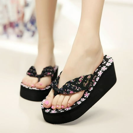 

Christmas Women Ladies Girls Wedges Floral Flip Flops Sandals Slippers Beach Shoes
