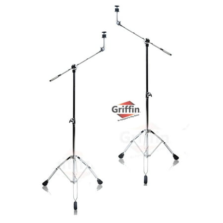 Tail Boom Support Mount - Cymbal Stand With Boom Arm by Griffin (Pack of 2) Drum Percussion Gear Hardware Set with Double Braced Legs Counterweight Adapter for Mounting Heavy Duty Crash, Ride, and Splash Cymbals For Drummers