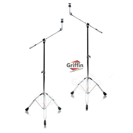 Cymbal Stand With Boom Arm by Griffin (Pack of 2) Drum Percussion Gear Hardware Set with Double Braced Legs Counterweight Adapter for Mounting Heavy Duty Crash, Ride, and Splash Cymbals For (Best Drum Hardware Pack)