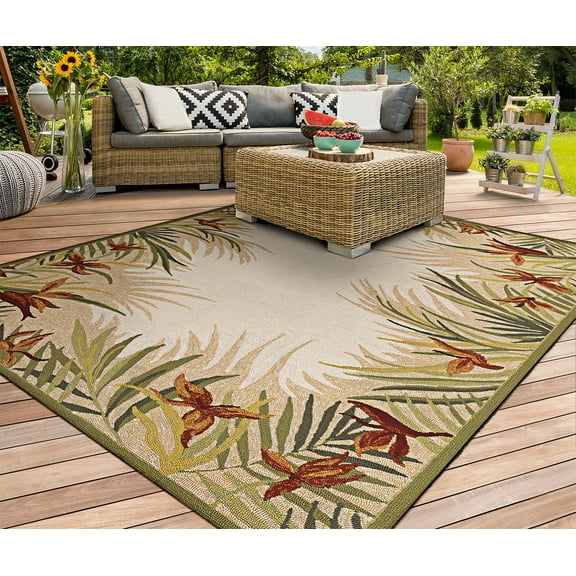 Couristan Covington Tropic Gardens Indoor/Outdoor Area Rug, 5'6" x 8', Sand-Multi