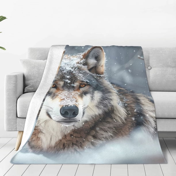 Balery Majestic Snowy Wolf Manta de Felpa Suave y Acogedora – Cobija de Franela Aterciopelada para Cama, Lavable y Cálida para Sofá, Mascotas, Transpirable-80"x60"