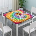 thumbnail image 3 of Colorful Rainbow Tie Dye Spiral Pattern Square Fitted Tablecloth with Elastic Edge,Square Table Cover,Washable Elastic Table Cover for Home Kitchen Party Decor 34"x34", 3 of 6