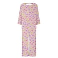 thumbnail image 2 of Jinhomg Valentines Day Set for Women 2 Piece Cute Heart Graphic Holiday Pajamas Casual Loose Long Sleeve Crew Neck Tops and Wide Leg Pants Pink S, 2 of 3