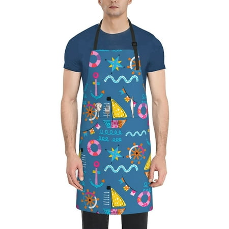 

Adobk Aprons Adjustable Bib Aprons with 2 Pockets Cooking Kitchen Chef Apron for Women and Men-Men-Sailboat With Sailing