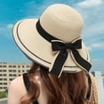 thumbnail image 4 of Sombrero de circunferencia de 54-58 cm, sombrero femenino de verano para exteriores, playa, aleros grandes, protector solar, parasol, sombrero de paja, pajarita plegable, 4 of 5