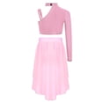 thumbnail image 3 of Nyeemya Kids Girls One Shoulder Long Sleeve Dance Crop Tops with Chiffon Skirt Set Pink 16, 3 of 7