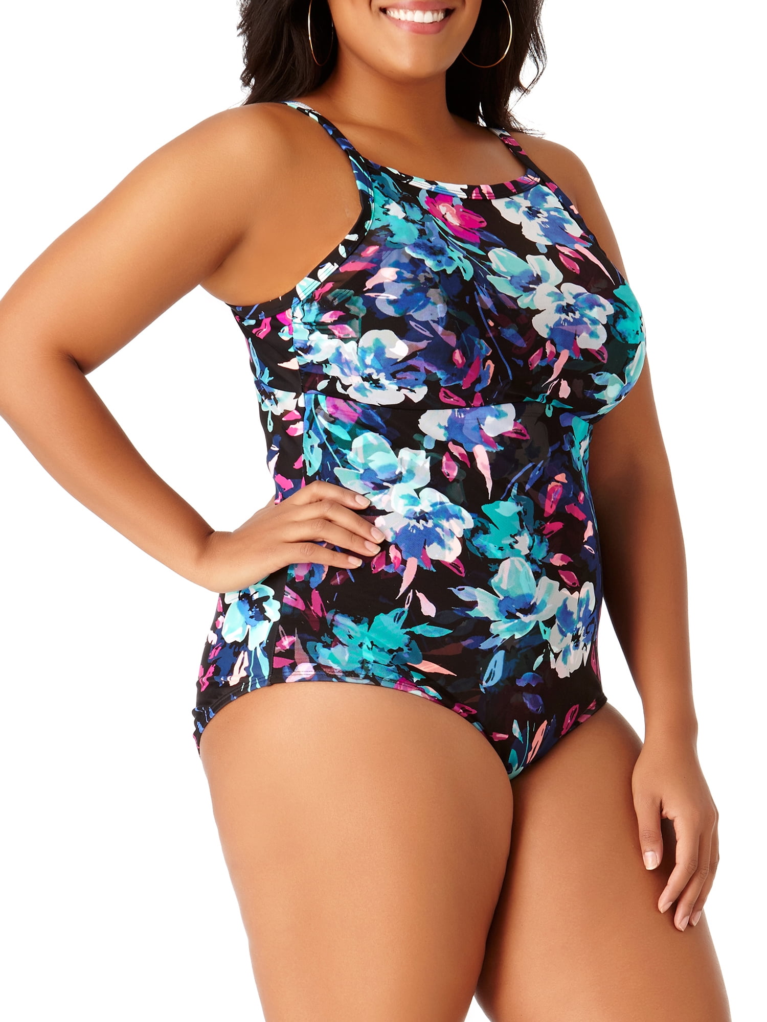 Women's Plus-Size Watercolor Blossom One-Piece Swimsuit