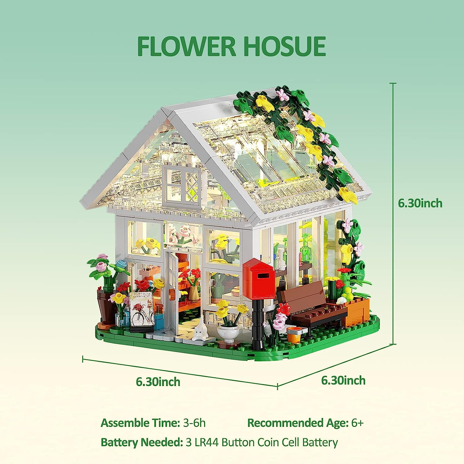 Flower House Building Set Garden House Building Toy with LED Light Build a Greenhouse Model Graduation Gift for Friends Girls (597pcs)