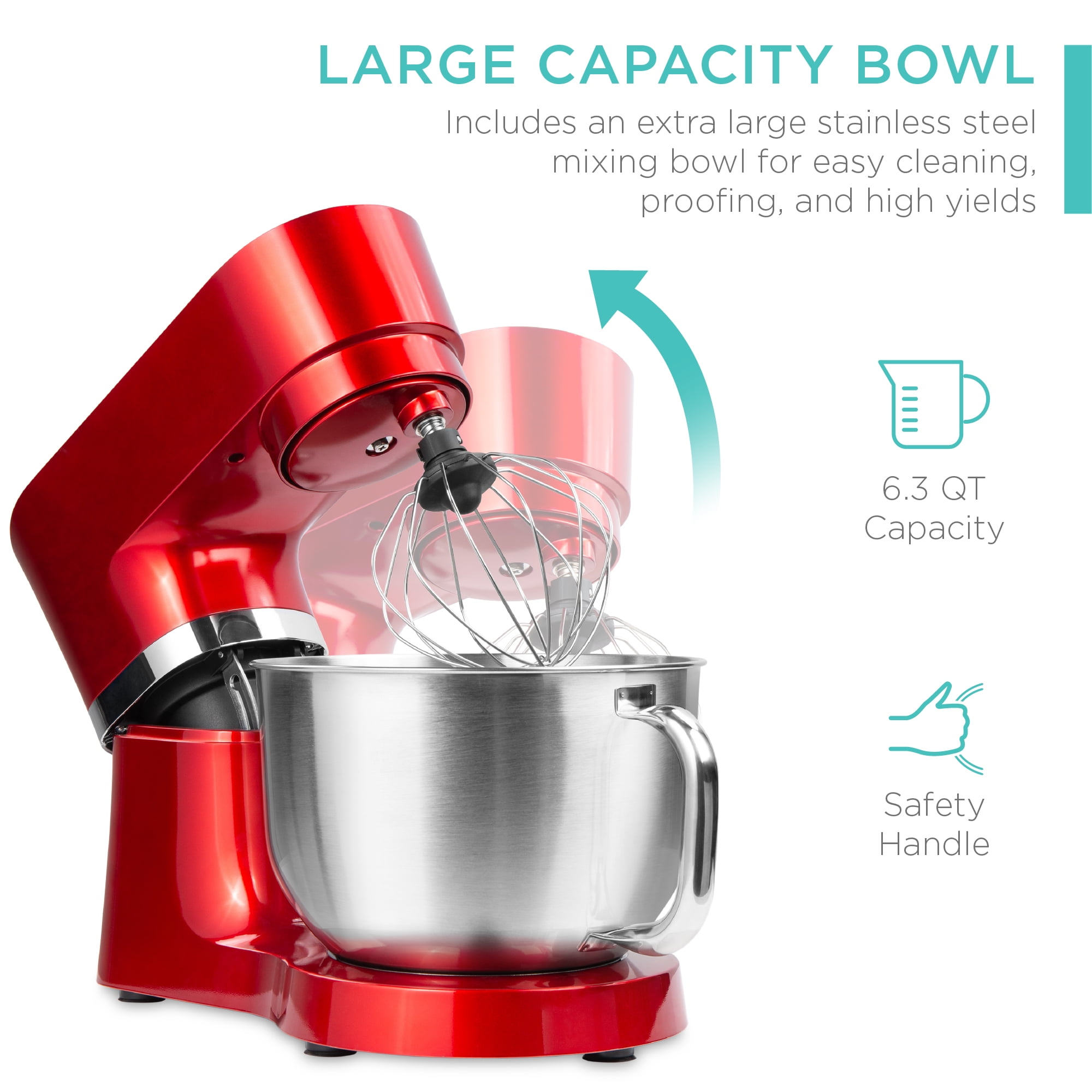 Best Choice Products 6.3qt 660W 6-Speed Multifunctional Tilt-Head Stainless Steel Kitchen Stand Mixer w/ 3 Mixing Attachments Scraper Spatula Red Splash Guard 